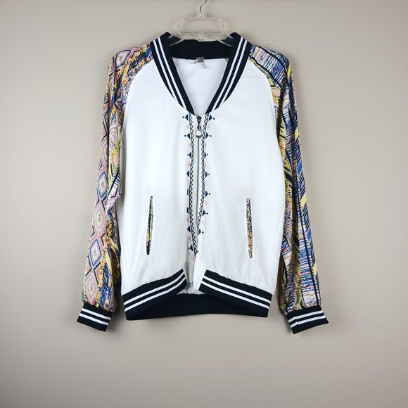 GIMMICKS by BKE| Mix Media Multicolor Embroidered Bomber Jacket Size Medium - Picture 2 of 11